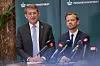 Forsvarsminister Troels Lund Poulsen og justisminister Peter Hummelgaard på torsdagens pressekonferanse.