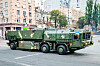 Prototype av utskytningskjøretøy til det ukrainske ballistiske missilsystemet Sapsan/Hrim-2 ble vist frem i Kyiv i 2018.