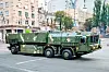 Prototype av utskytningskjøretøy til det ukrainske ballistiske missilsystemet Sapsan/Hrim-2 ble vist frem i Kyiv i 2018.