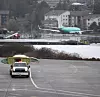 Her er et Norwegian-fly ute på motortest utenfor fabrikkanlegget i Renton.