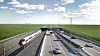 Når E47s fergestrekning mellom Rødbyhavn og Puttgarden erstattes av en firefelts motorvei i 2029, blir reisetiden med bil fra Danmark til Tyskland 10 minutter. Den dobbeltsporede jernbanen i samme tunnel får turen fra København til Hamburg ned fra 4,5 til 2,5 timer. Illustrasjon: Femern AS