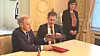 Statsminister Jonas Gahr Støre (t.v.) og Belgias Alexander De Croo undertegnet onsdag en avtale om energisamarbeid.