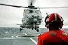 Da det første NH90-helikopteret lander på KV Nordkapp under testing i Vestfjorden.