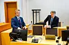 Advokatene Morten Hugo Berger (f.v) og Stein Hegdal fra Sands fra et rettsmøte i saken i sommer. Foto: Roald Ramsdal