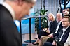 Konsernsjef Agnete Johnsgaard-Lewis i Bane Nor lyttet nøye til samferdselsminister Jon-Ivar Nygård under Jernbanetalen. Foto: Eirik Helland Urke