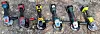 Dette er modellene vi har testet: Bosch GWS 12V-76 (t.v.), Milwaukee M18 FSAGF125XPDB, DeWalt DCG405 NT, Makita DGA521, Bosch Advanced Grind 18 og Ryobi RAG18125. Samt testvinneren på bildet under. Foto: Odd Richard Valmot