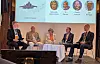 Panelsamtale under F-35-seminaret 11. juni. Fra venstre ordstyrer Endre Lunde fra Forsvarsmateriell, oberst (p) Charles Svensson, tidligere forsvarsminister Anne-Grete Strøm-Erichsen, tidligere programdirektør Pål Bjørseth og tidligere kommunikasjonsansvarlig for kampflyanskaffelsen, Jarle Ramskjær. Foto: Harald Brombach