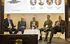 Den tredje panelsamtalen under F-35-seminaret handlet om hvordan holde F-35 relevant. Fra venstre ordstyrer Endre Lunde fra FMA, brigader og sjef luftkapasiteter i FMA, Jarle Nergård, FMA, forsker Stian Betten ved FFI, oberstløytnant og pilot Morten Hanche i Luftforsvaret, samt general (p) Gary «Nordo» North, sjef for kundebehov i Lockheed Martin. Foto: Harald Brombach