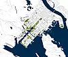 Cowis visjon er å dupilsere bydelen Kvadraturen i Kristiansand og bygge opp kopien der havnen ligger på vestsiden. Bydelen bygges på et smartnett. Illustrasjon: Cowi