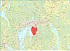 Skullerud renseanlegg ligger sør-øst i Oslo. Området markert i rødt var området som fikk kokevarsel. Kokevarselet opphørte mandag 22. juli klokken 15. Foto: Geodata AS, Kartverket, Geovekst og kommunene, Open Street Map