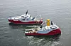 Siem Moxie og Siem Aimery jobber gjerne sammen ved installering, vedlikehold og reparasjon av offshore vindmøller. Foto: Siem Offshore Contractors