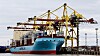 Vistula Maersk til kai. Dette er et av seks søsterskip til Venta Maersk som nå skal seile gjennom Nordøstpassasjen.