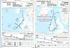 Innflyvningsprosedyrer mot nord på Brønnøysund lufthavn. Til venstre dagens prosedyrer, til høyre den kurvede innflyvningsprosedyren for fly som kommer fra nord. Merk at kartene ikke er i samme målestokk. Illustrasjon: Avinor
