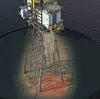 Rørene står vertikalt fra plattformen, og går 70 meter ned i sjøen.