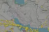 Flytrafikken over Midtøsten fredag morgen er preget at luftrommet over blant annet Iran og Irak er stengt. Bildet er fra klokken 09.30.