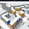 Løsningen visualiseres i 3D, med flere analyselag lagt på, som bygningstatistikk og leilighetsinndleing. Her viser fargekodene størrelsen på leilighetene. Illustrasjon: Spacemaker