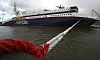 FORTSATT I FINLAND: Superspeed 1 ligger fortsatt godt fortøyd til havns i verftet til Aker Yards Rauma.