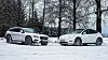 Dieselbilene hadde lavere markedsandel enn elbilene i Europa i 2023. Bildet viser dieselbilen Volvo V90 og Tesla Model Y. Model Y ble for øvrig Europas mest registrerte bilmodell i fjor.