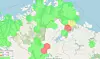 Kartet viser mulig jamming av GPS i Finnmark 31. mai på gpsjam.org, som genererer kart basert på ADS-B-data fra fly. Skjermbilde: gpsjam.org