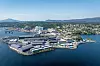 Luftfoto fra Aker Solutions på Stord med hotellriggene i forgrunnen. Foto: Aker Solutions
