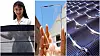 Figur 6. Allerede i 1989 fotograferte jeg disse Sanyo produktene på en verdenskongress for solenergi i Kobe, Japan. Til venstre, vindusglass som stopper litt av varmestrålingen fra sola for å redusere belastningen på aircondition anlegget samtidig som det produserer solstrøm. I midten et lignende produkt fra 2020. Til høyre, Sanyo takpanner (1989) som produserer solstrøm. Foto: Harald N. Røstvik