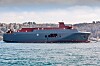 Etterretningstjenestens nye overvåkingsfartøy Marjata under slep gjennom Bosporosstredet i Istanbul, på vei fra Romania til verftet Vard Langsten i Møre og Romsdal, dit det ankom søndag.