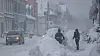 Snøværet fortsetter på Sørlandet. Her fra Kristiansand sentrum tirsdag