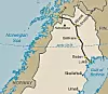 Kart over Malmbanen som går fra Narvik til Luleå i Sverige. Foto: CIA Worldmap/Wikimedia