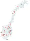 Oversikt over de 20 strekningene Nye Veier spiller inn til NTP 2022-2033. Illustrasjon: Nye Veier