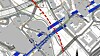 Planlagt tunneltrase for ny E18 (i blått) passerer ei dyprenne under Sandvikselva. Dyprenna antas å sammenfalle med en svakhetssone eller forkastning (markert i rødt). God informasjon om grunnforholdene i dette området er viktig for prosjektet.