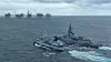 Nederlandske HNLMS Van Amstel og den spanske F100-fregatten ESPS Alvaro de Bazan ved Johan Sverdrup i mai 2023.