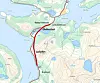 Utbyggingsstrekningen fylkesvei 17 Liafjellet-Olvikvatnet er merket med rødt. Illustrasjon: Statens vegvesen