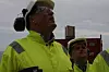 LO-leder Roar Flåthen og Jørn Eggum i Fellesforbundet ser opp på Brage-dekket.