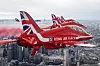 Hawker T1-flyene til Red Arrows begynner å nærme seg slutten av levetiden. Her flyr de over London i 2025. Foto: AS1 Iwan Lewis RAF/© UK MOD Crown Copyright 2025