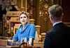 Rødts Sofie Marhaug vil stanse videre elektrifisering av Melkøya-anlegget. Her er hun i debatt i Stortinget mot energiminister Terje Aasland (Ap).