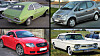 Øverst fra høyre: Ford Pinto, Merchedes A-klasse. Nederst fra venstre: Audi TT, Chevrolet Corvair.