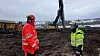 Byggeleder Tor Iver Steig i Vegvesenet og Mats Eriksson i Soil Mixing Group med fulgte med i arbeidet med å lage myrpeler på ny riksvei 4 på Hadeland.