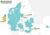 Ingen bud kom inn i en dansk auksjon for nye havvindparker i Nordsjøen. Det er snakk om de tre områdene i gult til venstre i bildet.
