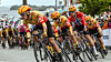 For første gang sykler et norsk herrelag Tour de France: Uno-X Pro Cycling Team. Her ser vi fra venstre rytterne Anders Halland Johannessen, Martin Urianstad Bugge, Rasmus Tiller og Tobias Halland Johannessen i etappe tre av Tour of Norway 29. mai. Rasmus og Tobias sykler Tour de France.