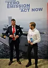 Vard lanserte sin Zero Class på Nor-Shipping. Salgs- og markedsdirektør Christian Utvik (t.v.) og Henrik Burvang, leder for forskning og innovasjon (R&I Manager)- Foto: Tore Stensvold