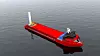Modulbasert selvlossende bulkskip. Størrelsen kan varier mellom 60–120 meters lengde. Illustrasjon: Vard Engineering