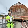 Kuppelen bak Even Sjøli skal restaureres etter 3D-skanninger. Det sparer blikkenslageren mye tid på. Foto: Håvard Aas