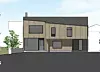 Arkitekttegning av boligen. Det er tegnet av Brekke Helgeland Brekke.