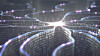 Artificial neuron in concept of artificial intelligence. Wall-shaped binary codes make transmission lines of pulses and/or information in an analogy to a microchip. Neural network and data transmission.