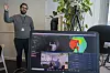 Kontrollsenter: Her ser vi hvordan Asure Kinect-sensorer ser på Leaman og representerer de ulike deler av informasjonen på skjermen. Nederst til venstre er den optiske videoen. Bildet over viser informasjonen fra TOF-kameraet, altså dybdeinformasjonen. Øverst til høre er et prosessert bilde som viser avstanden til de ulike delene av bilde representert som farger. Ikke ulikt måten temperatur representeres på når et termokamera viser et bilde.