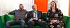 Morten (utvikler), Eivind (IT-direktør) og Heidi i DMZ-loungen i kontorlandskapet.