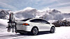 Elbiler kan leveres med tilleggsutstyr, som dette skistativet fra Tesla.