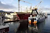 Store og små russiske fiskefartøy inne til vedlikehold og reparasjon ved Fiskerstrand Verft. Foto: Tore Stensvold