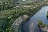Deler av elvebredden opp mot E16 raste ut under uværet Hans i august 2023. Foto: Statens vegvesen