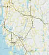 Riksveinettet i gamle Østfold og som inngår i kontrakten. Illustrasjon: Rambøll/Statens vegvesen
